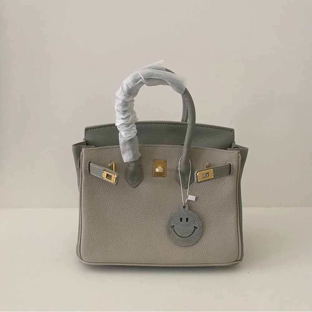Gray Colorblock Structured 25 BK Leather Bag Lock & Key Satchel Crossbody S2 - Picture 13 of 16